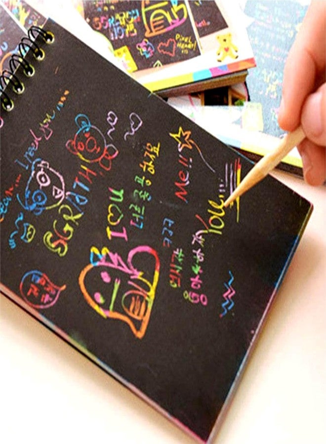 Evissa Scratch Note Colorful Magic Art Craft Kit, Scratch Book for Kid'sCreative Drawing Activity Toy Educational Stationary Kit Ideal Birthday Return Gift Aged 3-12, Includes Multicolour (Pack of 4) - Image 3
